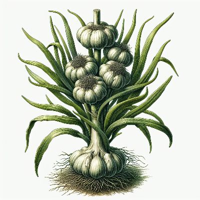 A picture of a garlic plant ready for harvesting. Garlic as basic ingredient in Polish cuisine